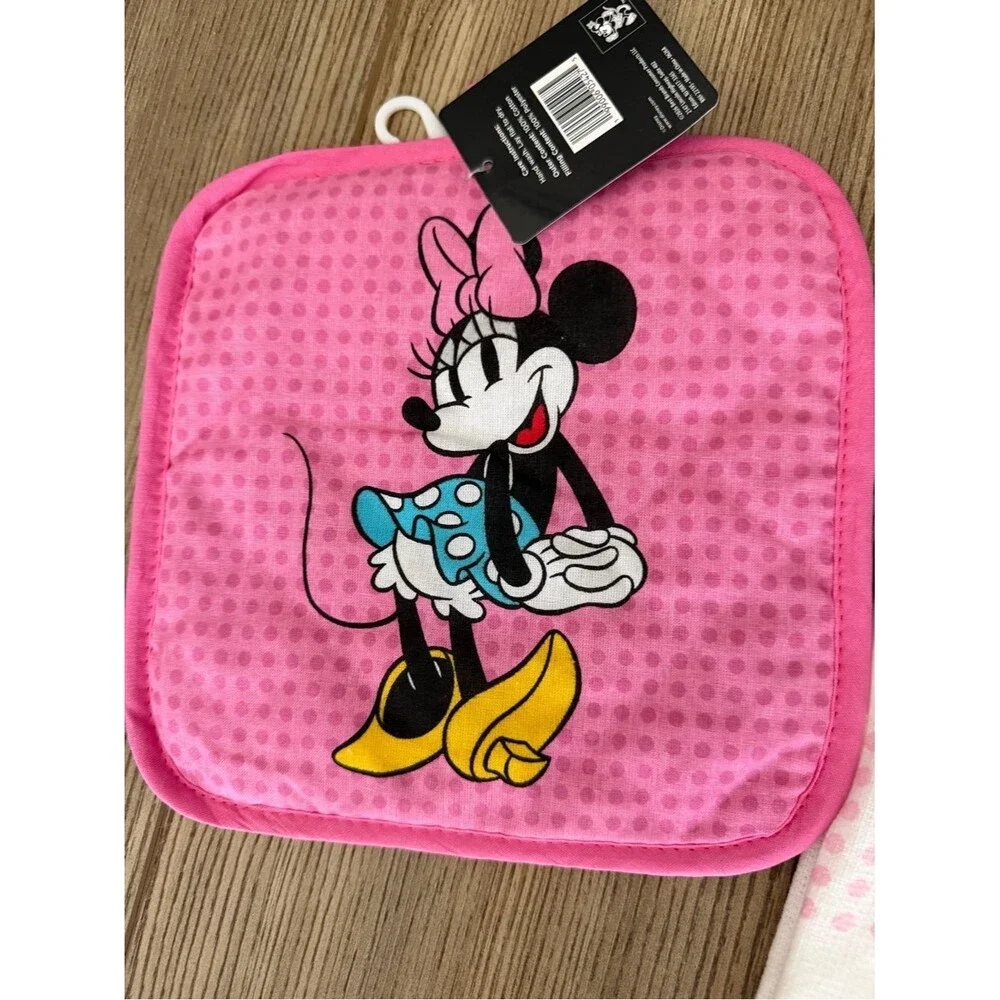 Disney Minnie Mouse Pink & White Oven Mitt, Pot Holder and Towel Set